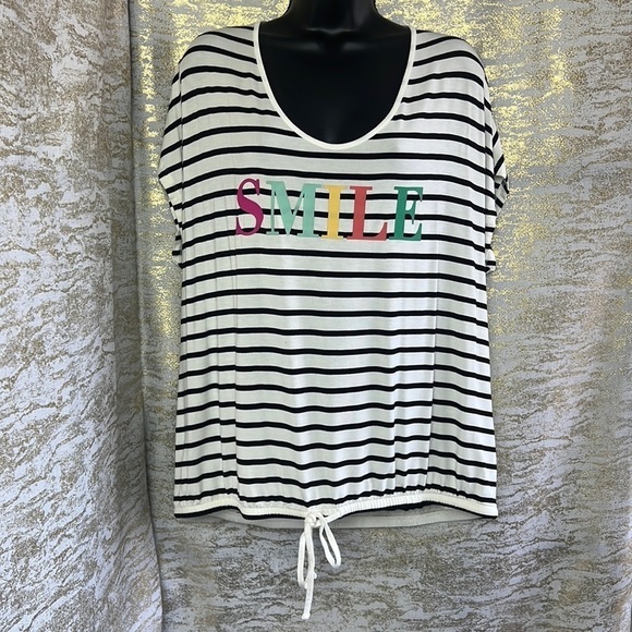 Reitmans White Marshmallow Striped Short Sleeve Tie Front T-Shirt Size XL - Picture 6 of 16